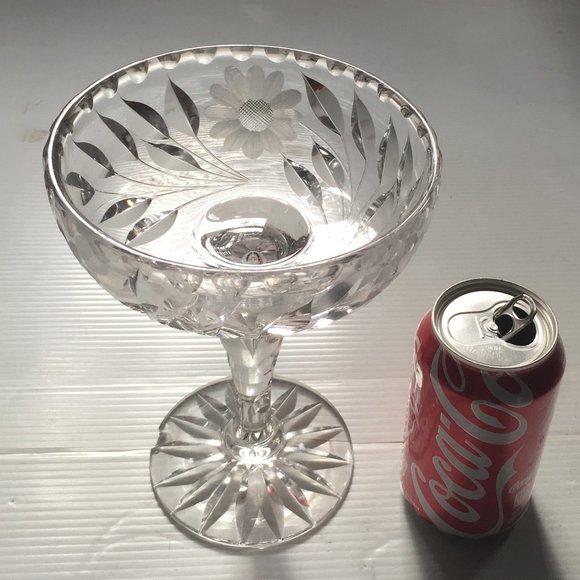 ABP Cut ๐๐๐ ๐๐๐๐๐ 8" Tall Floral Stemmed Pedestal Compote - Picture 2 of 7